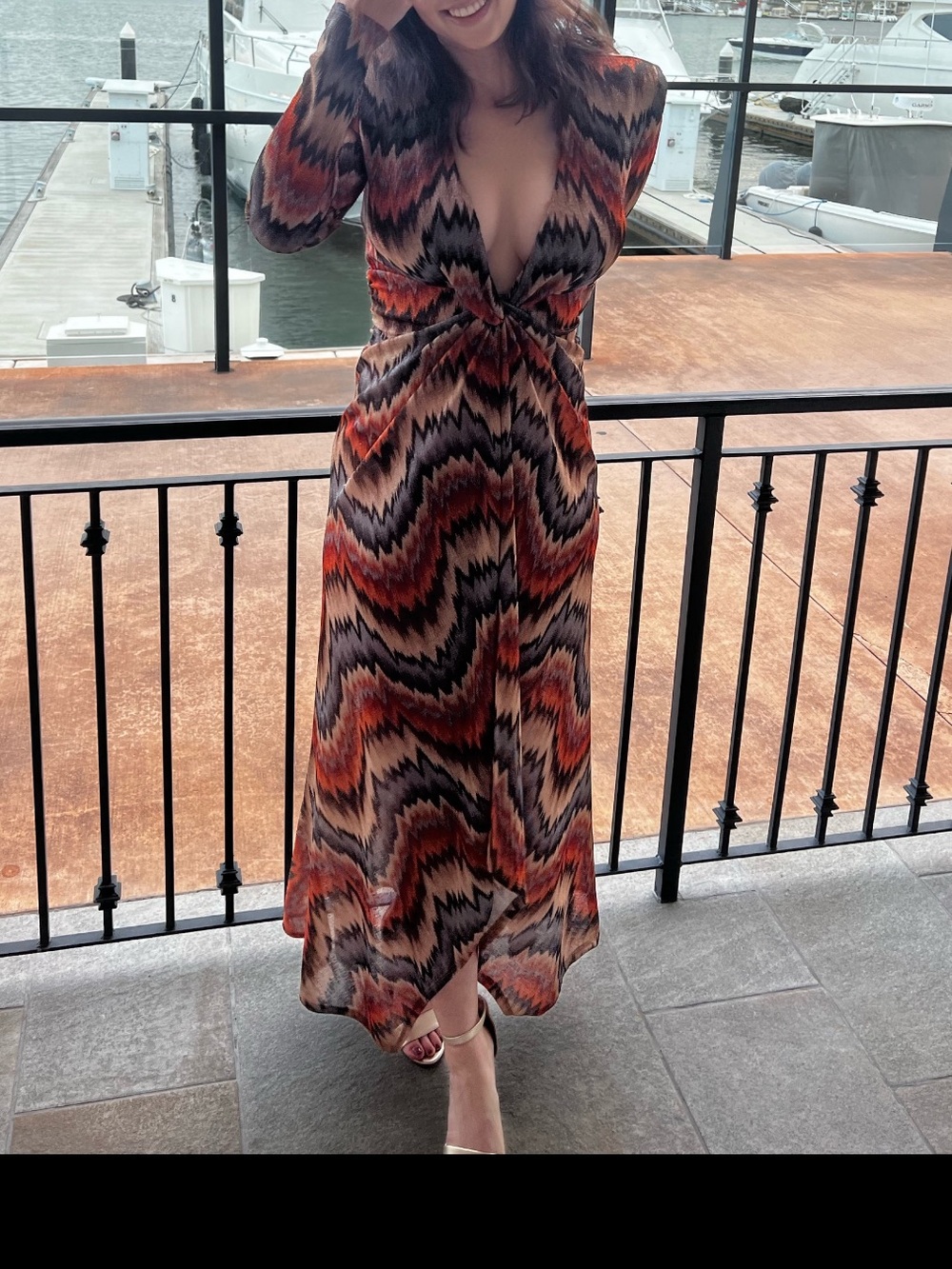 Ronny Kobo Stormy Chevron Gathered Maxi Dress Size Small S - Worn Once